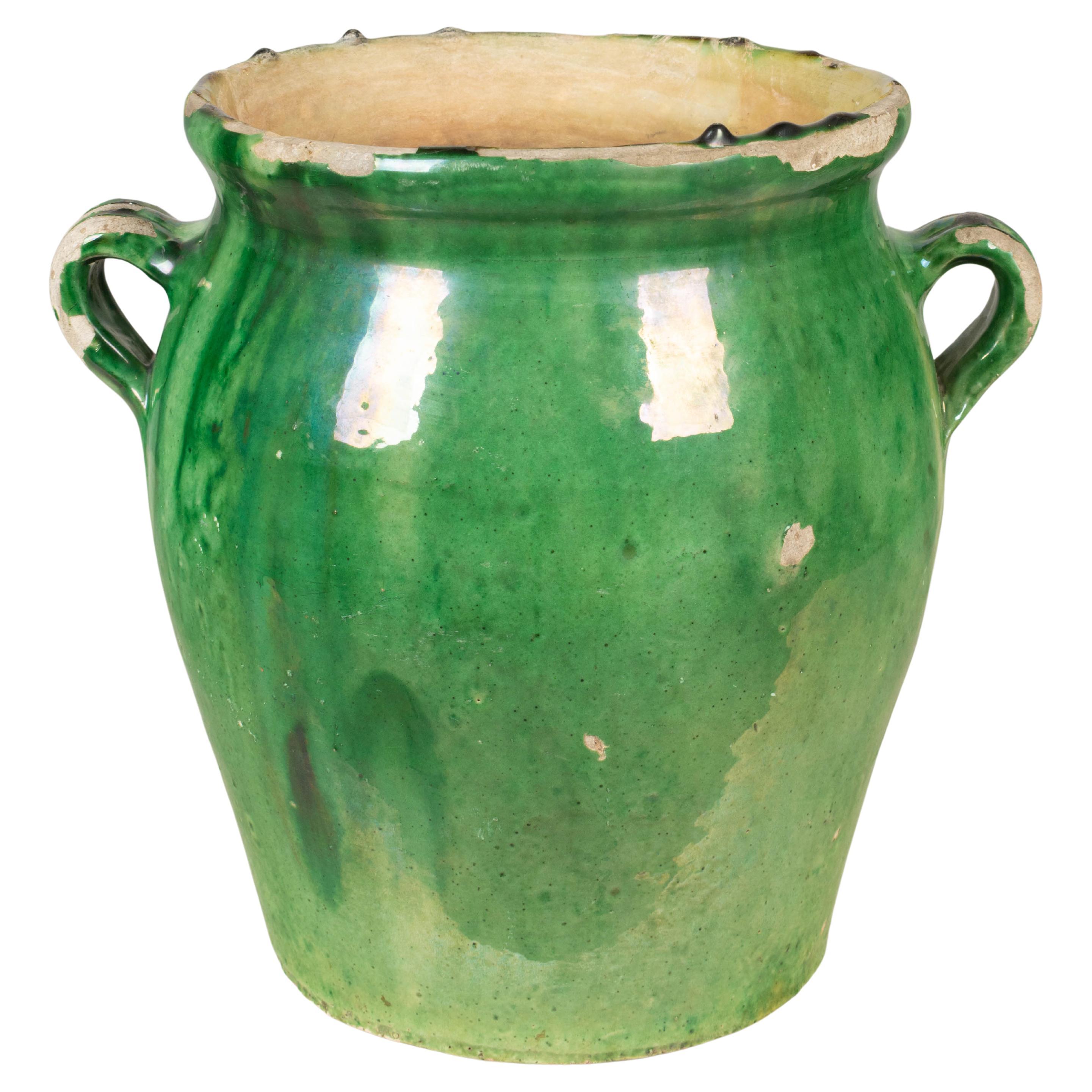 Vase ou pot à caches en terre cuite émaillée vert de France en vente