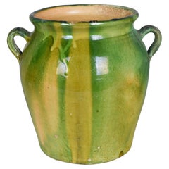 French Green Glazed Terracotta Pottery Vase or Cache Pot