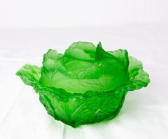 French Green Glove Box or Centerpiece, in Portieux Style, Glass, circa 1900