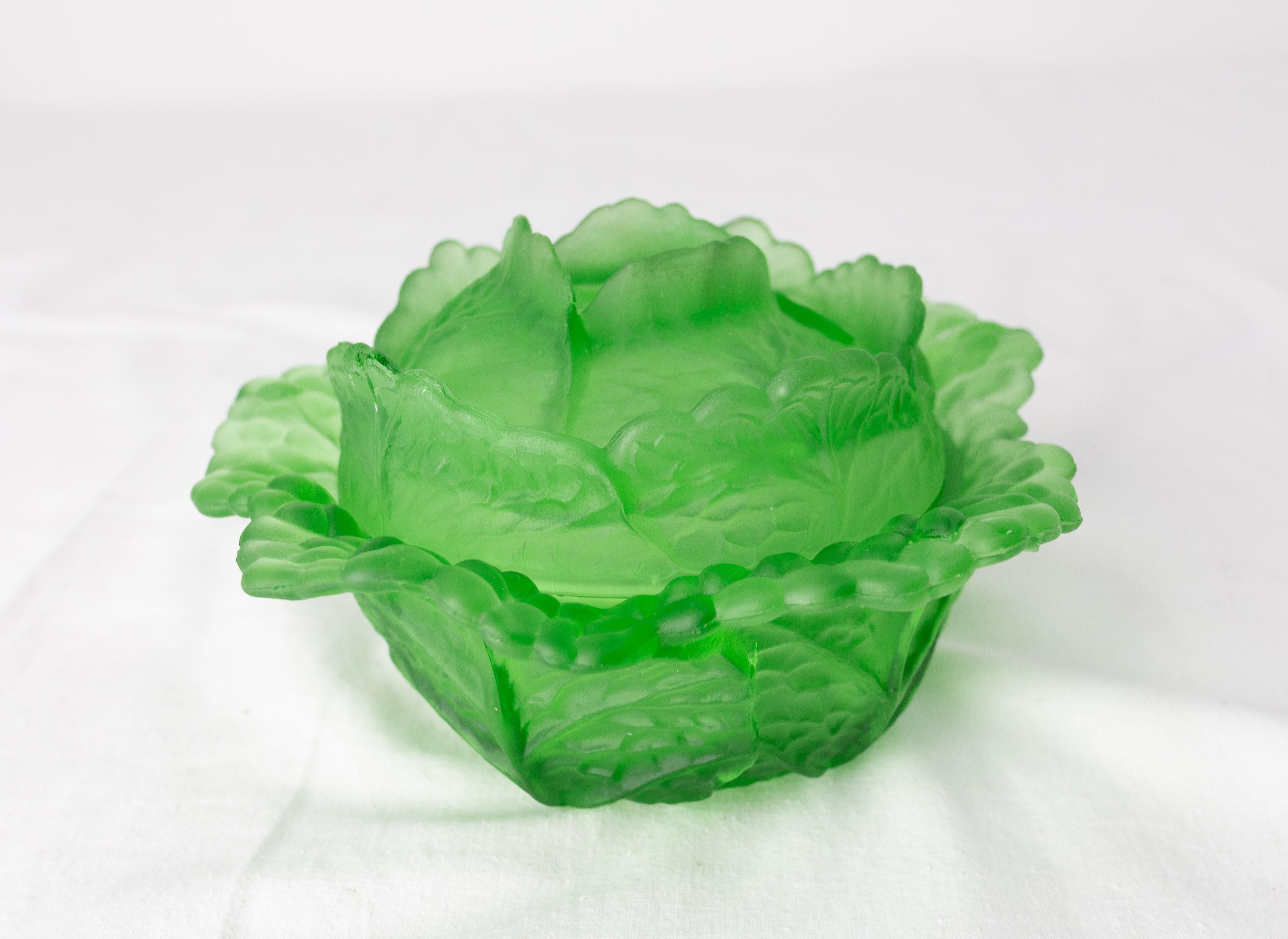 20th Century French Green Glove Box or Centerpiece, in Portieux Style, Glass, circa 1900 For Sale