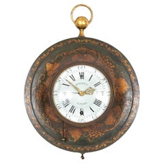 French Green Ground Tole Wall Clock, Louis Montjoye A Paris, 18th Century