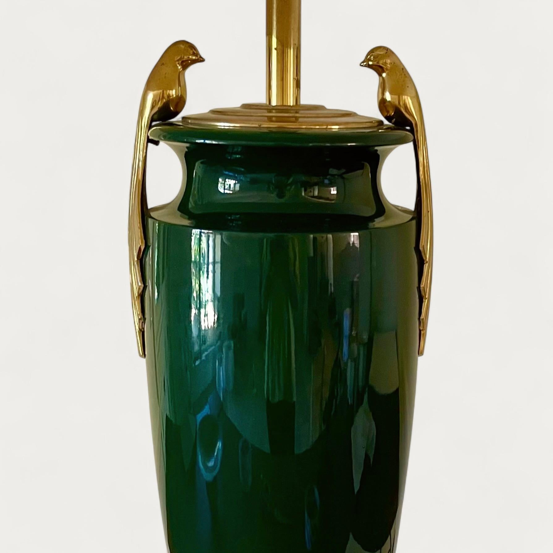 Mid-Century Modern French Green Lacquered Large Table Lamp circa 1940 For Sale