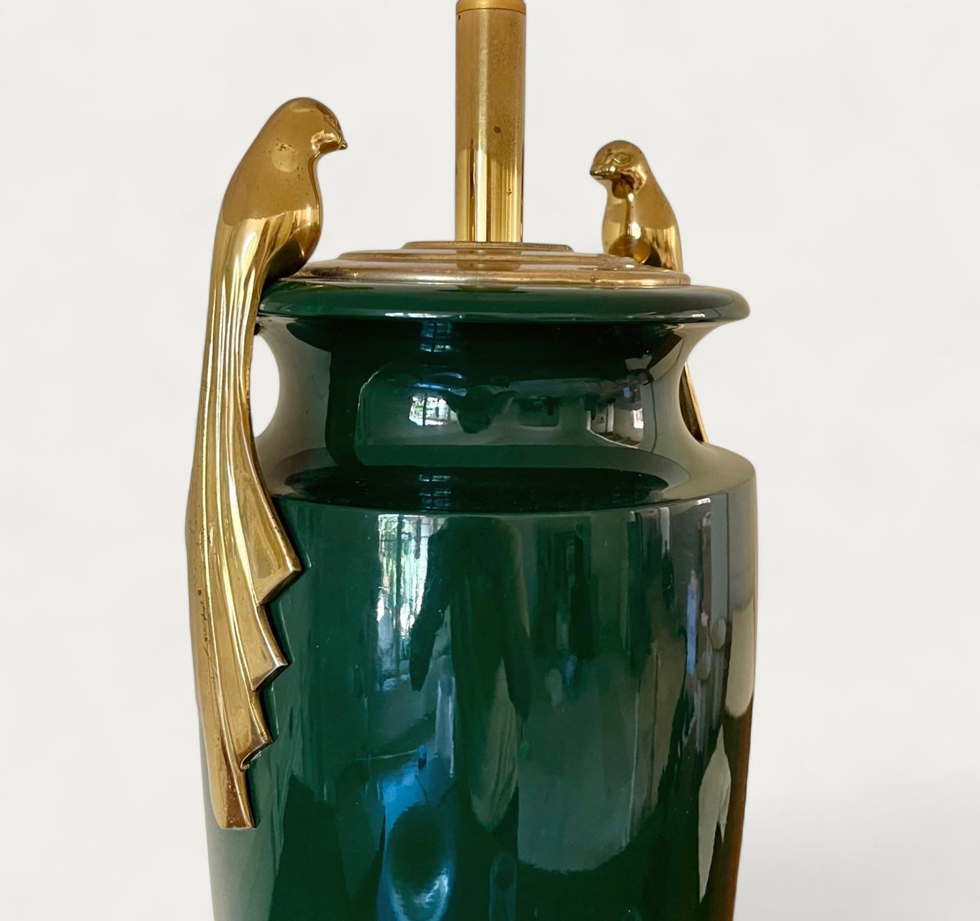 European French Green Lacquered Large Table Lamp circa 1940 For Sale