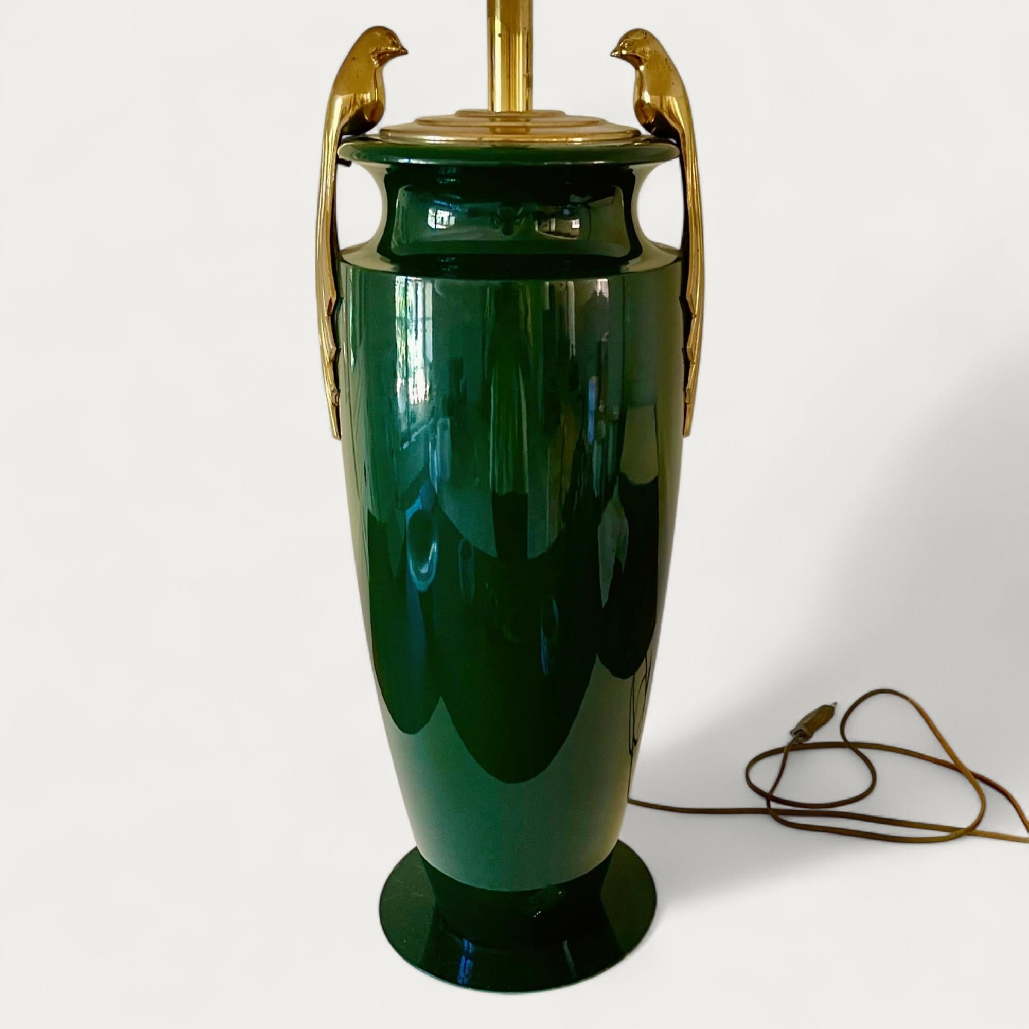 French Green Lacquered Large Table Lamp circa 1940 In Good Condition For Sale In CA, CA