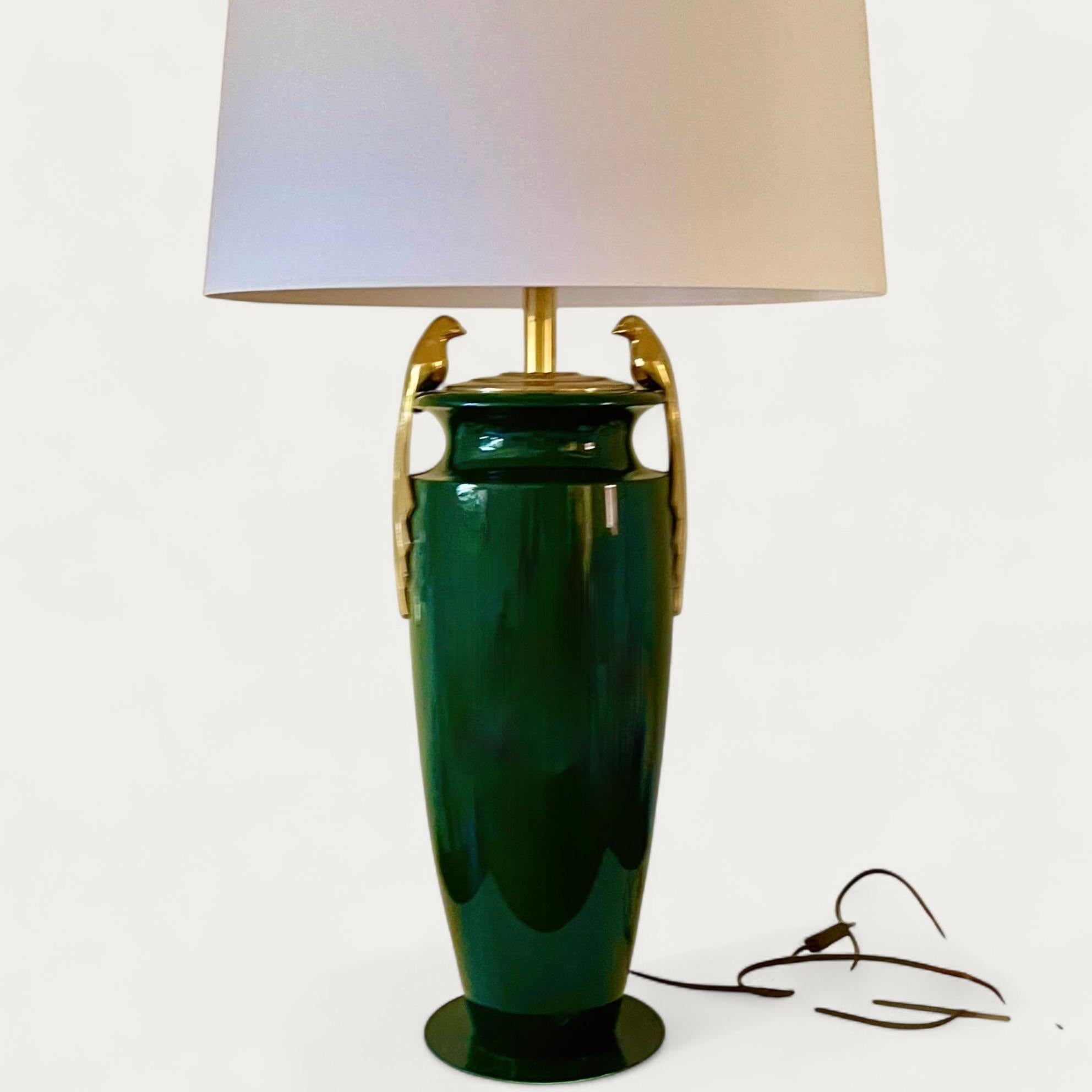 Mid-20th Century French Green Lacquered Large Table Lamp circa 1940 For Sale