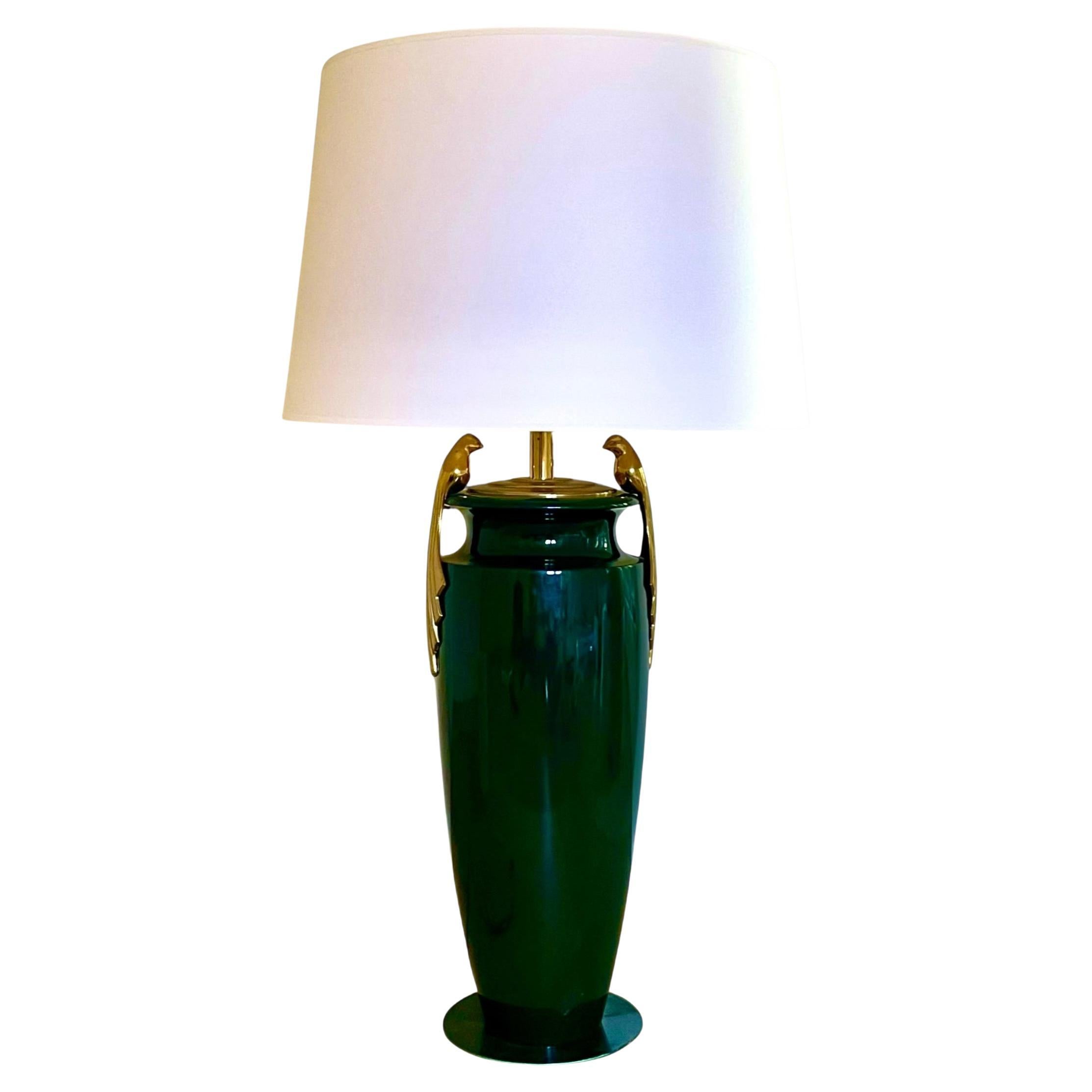 French Green Lacquered Large Table Lamp circa 1940 For Sale
