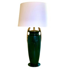 French Green Lacquered Large Table Lamp circa 1940
