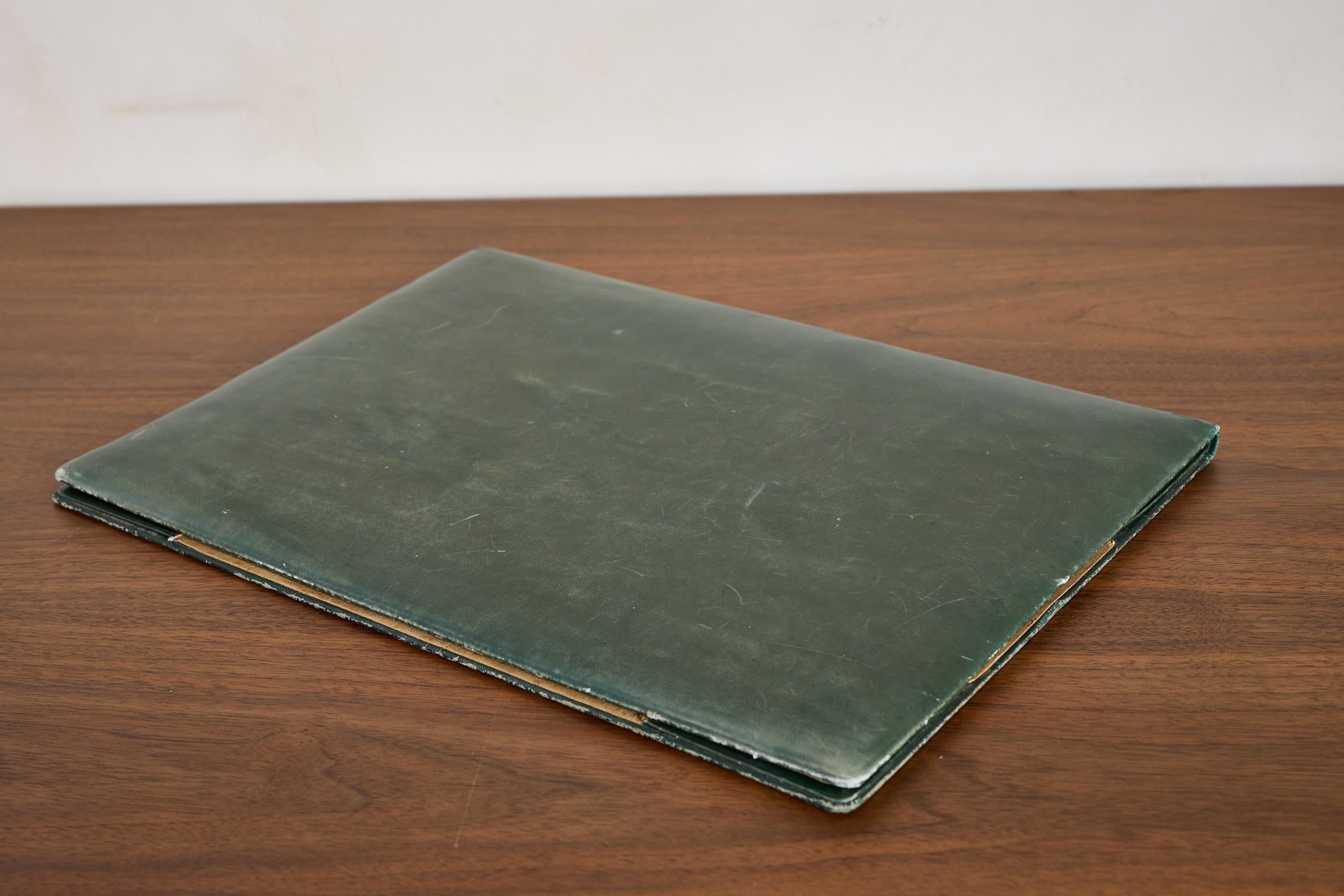 French Green Leather Desk Set by Le Tanneur For Sale 9