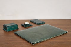 French Green Leather Desk Set by Le Tanneur
