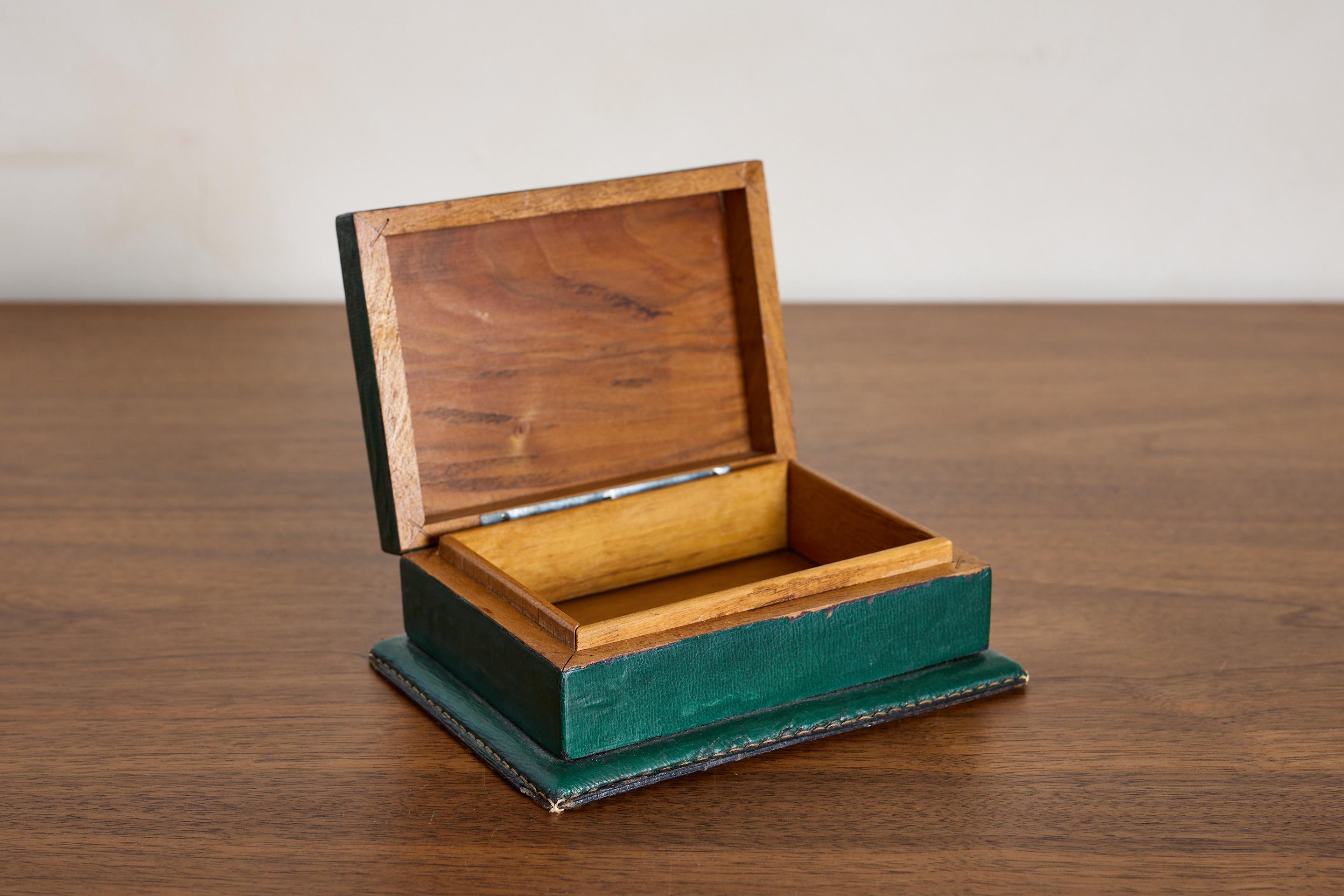 Mid-20th Century French Green Leather Desk Set by Le Tanneur For Sale