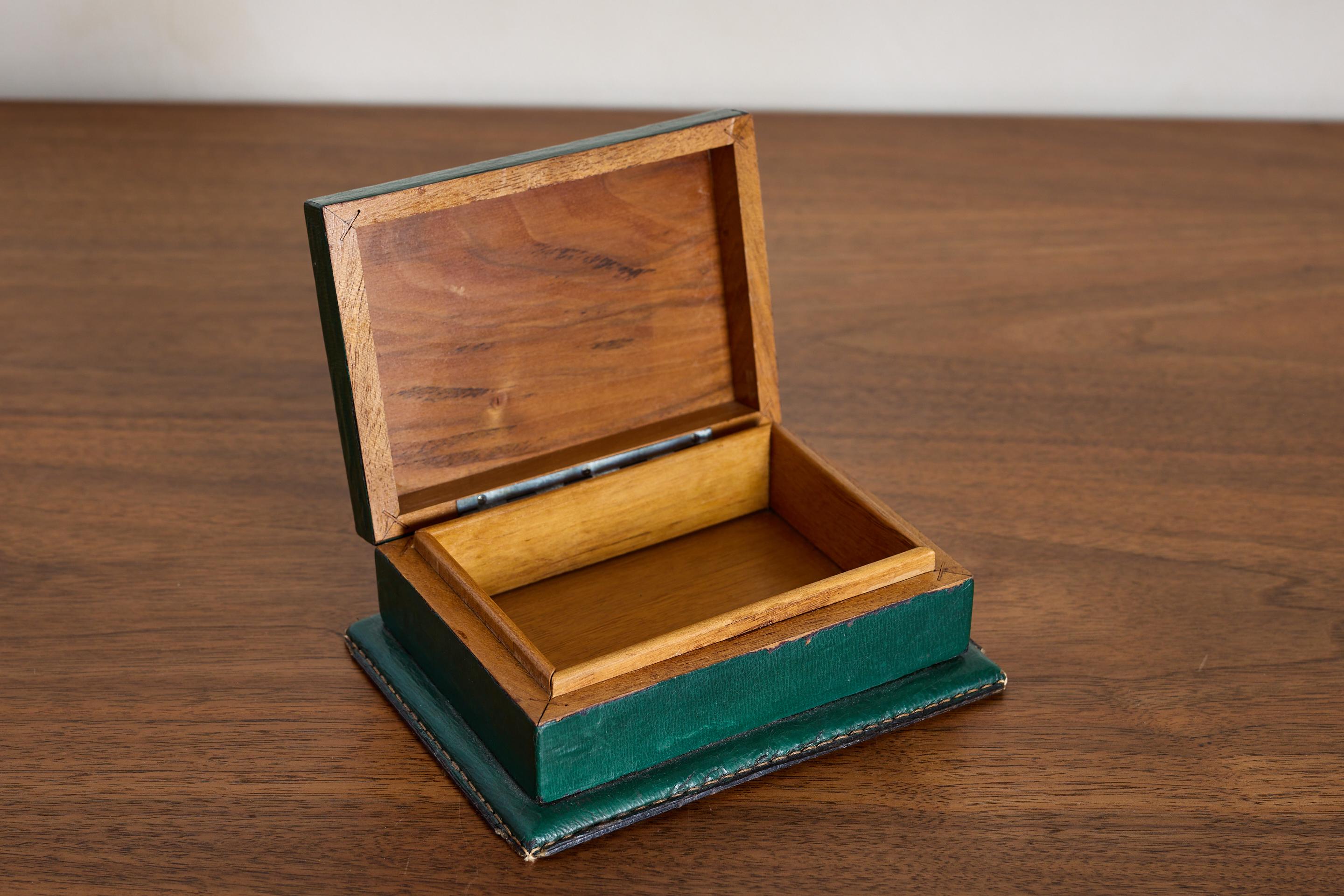 Brass French Green Leather Desk Set by Le Tanneur For Sale