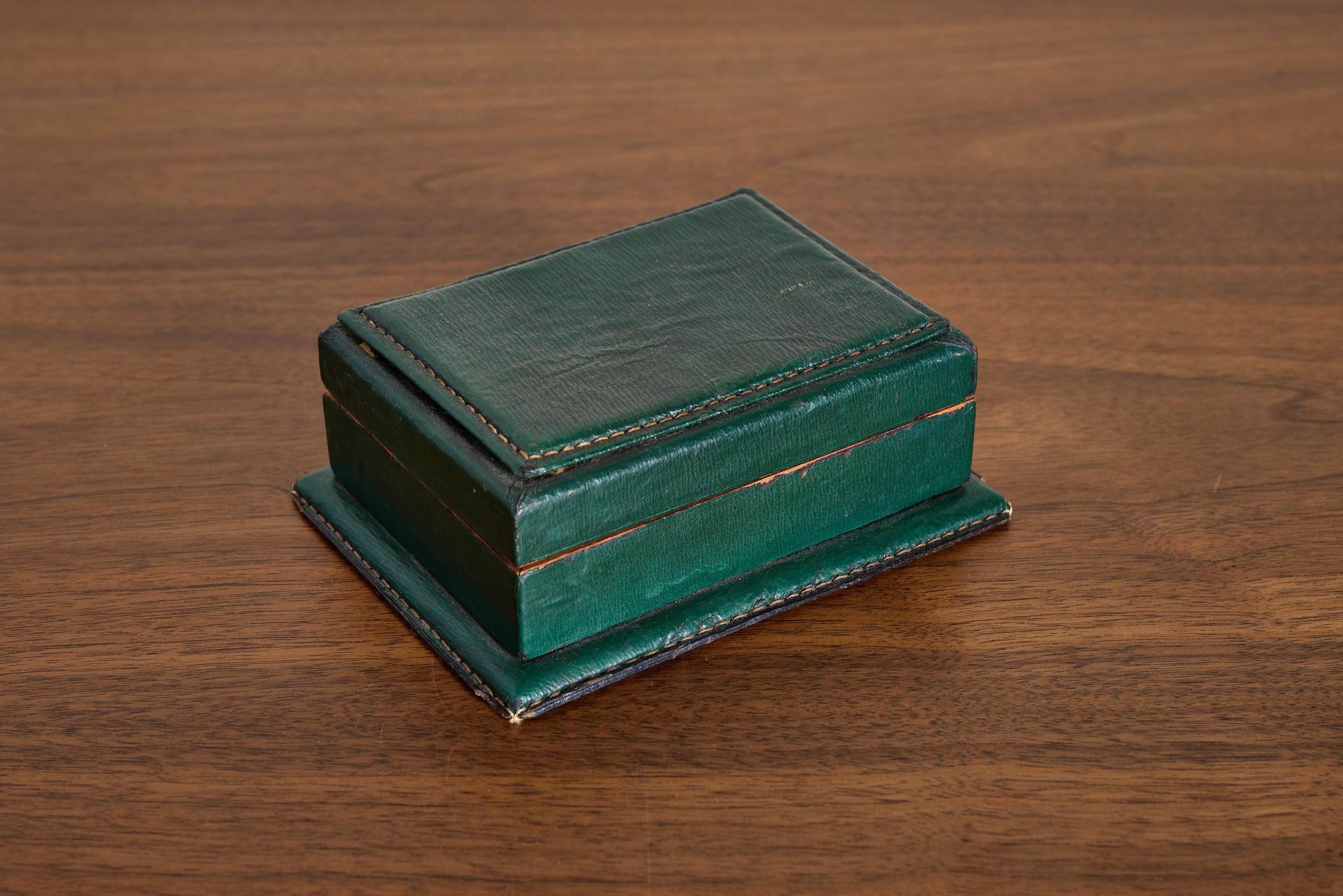 French Green Leather Desk Set by Le Tanneur For Sale 1