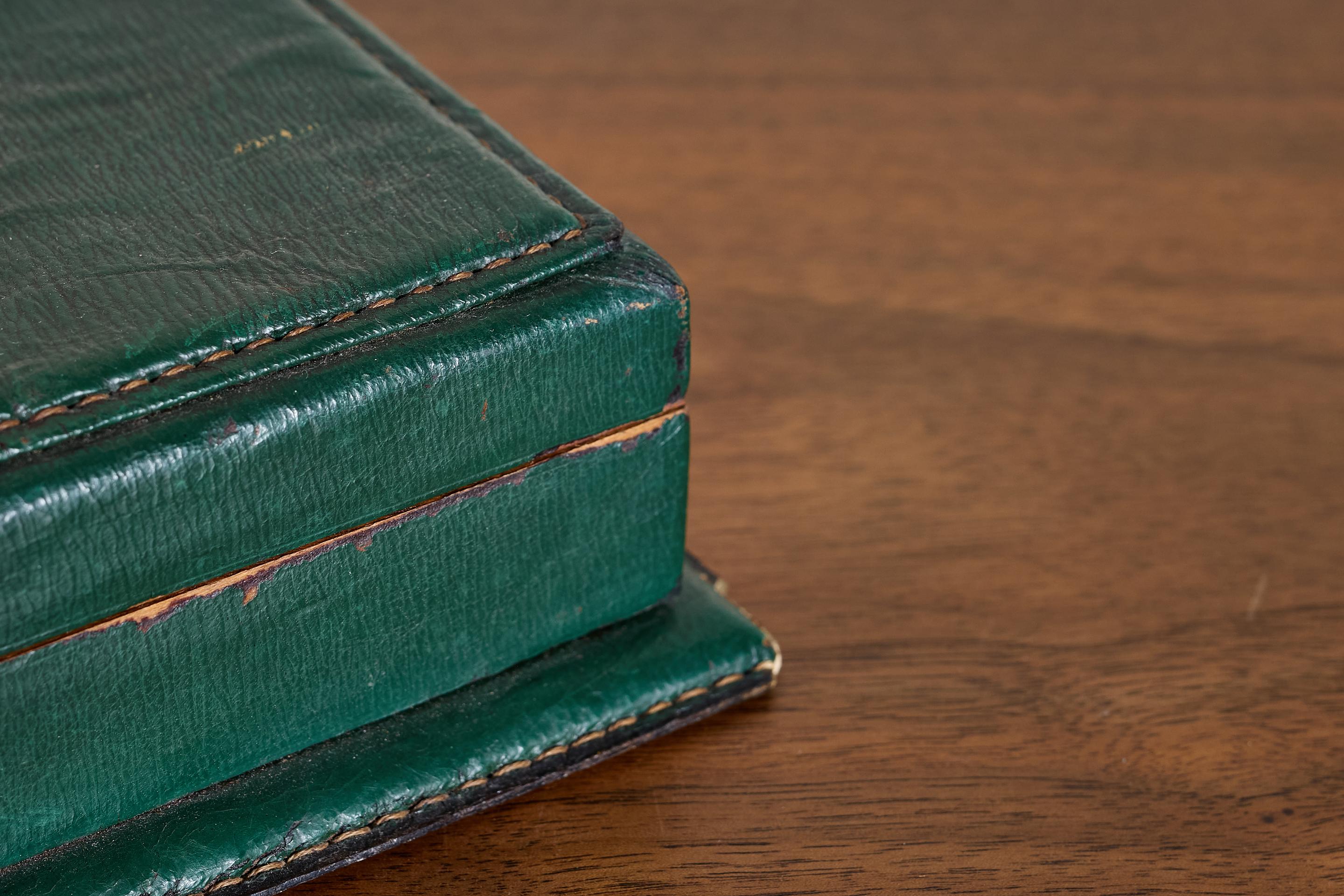 French Green Leather Desk Set by Le Tanneur For Sale 2