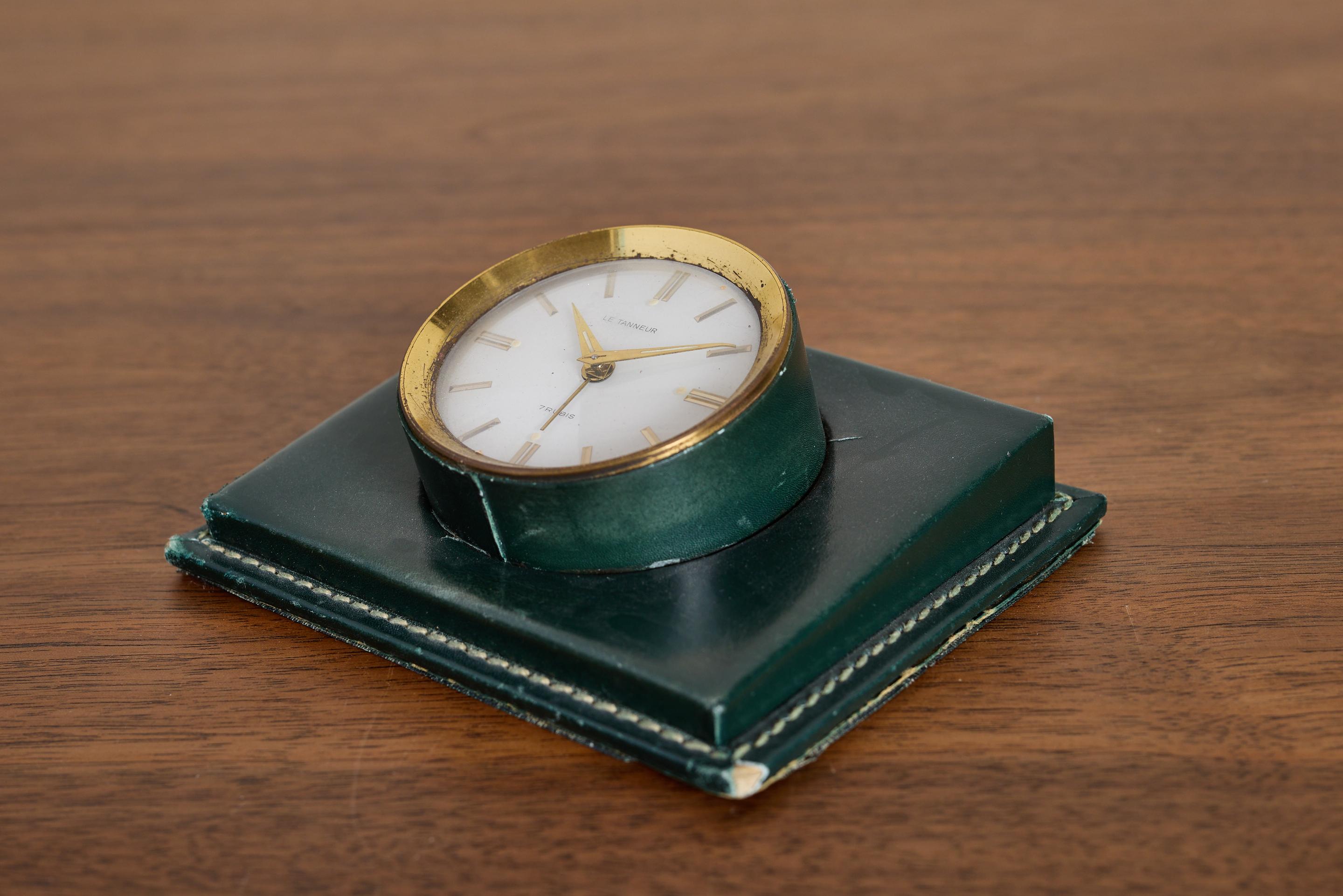 French Green Leather Desk Set by Le Tanneur For Sale 4