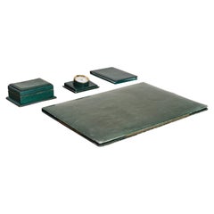 French Green Leather Desk Set by Le Tanneur