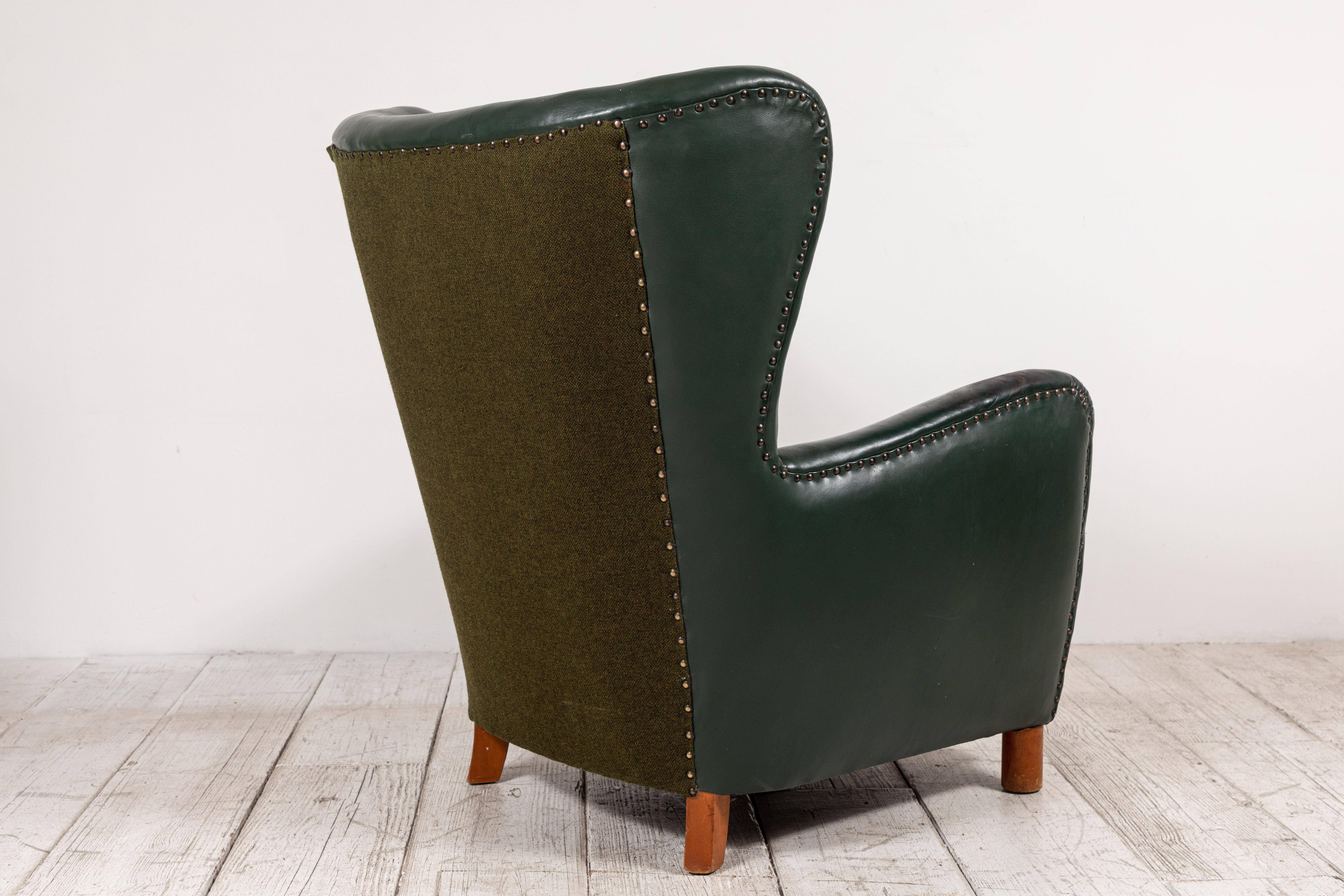 French Green Leather Wingback Chair 1