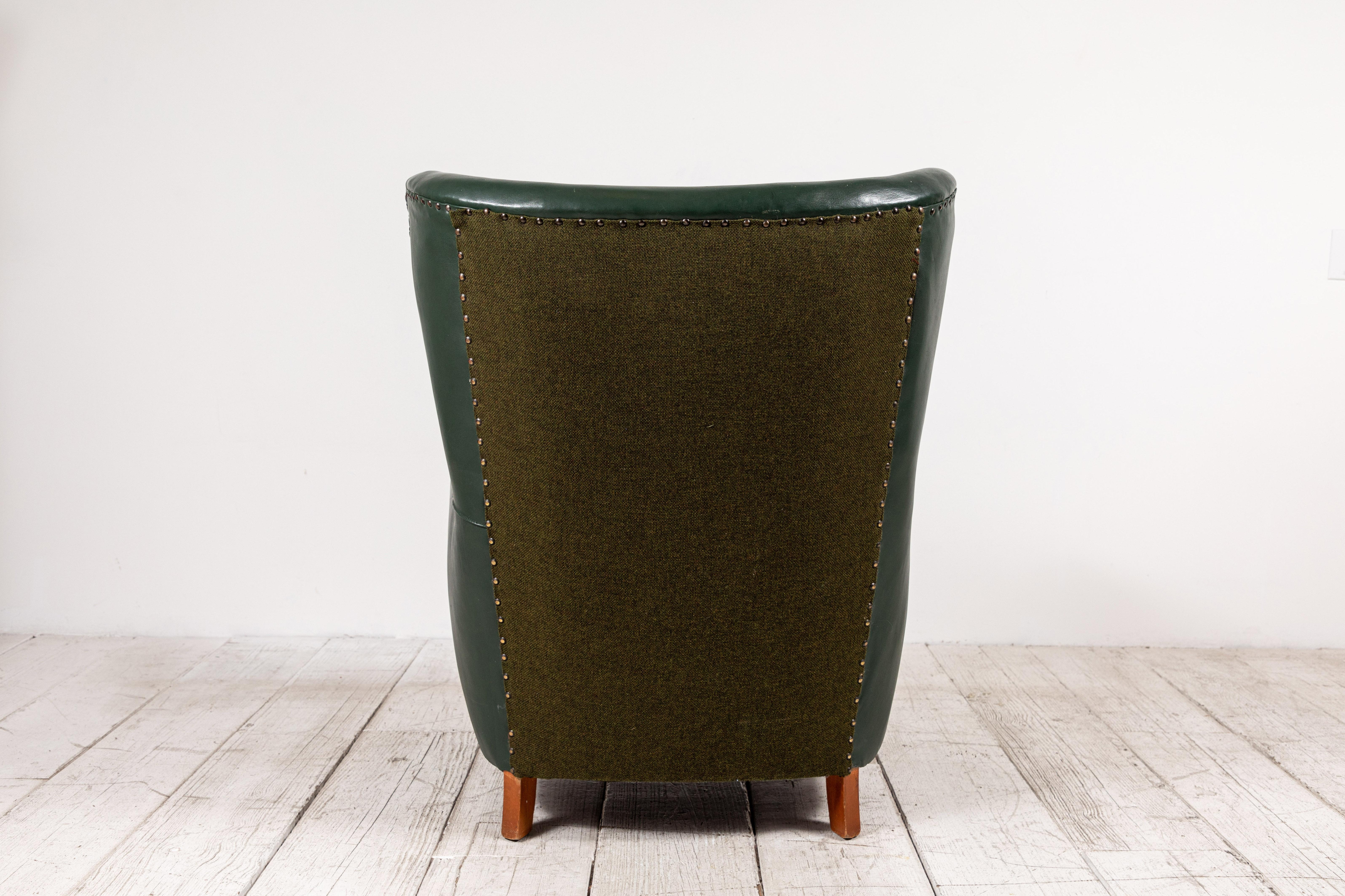 French Green Leather Wingback Chair 2