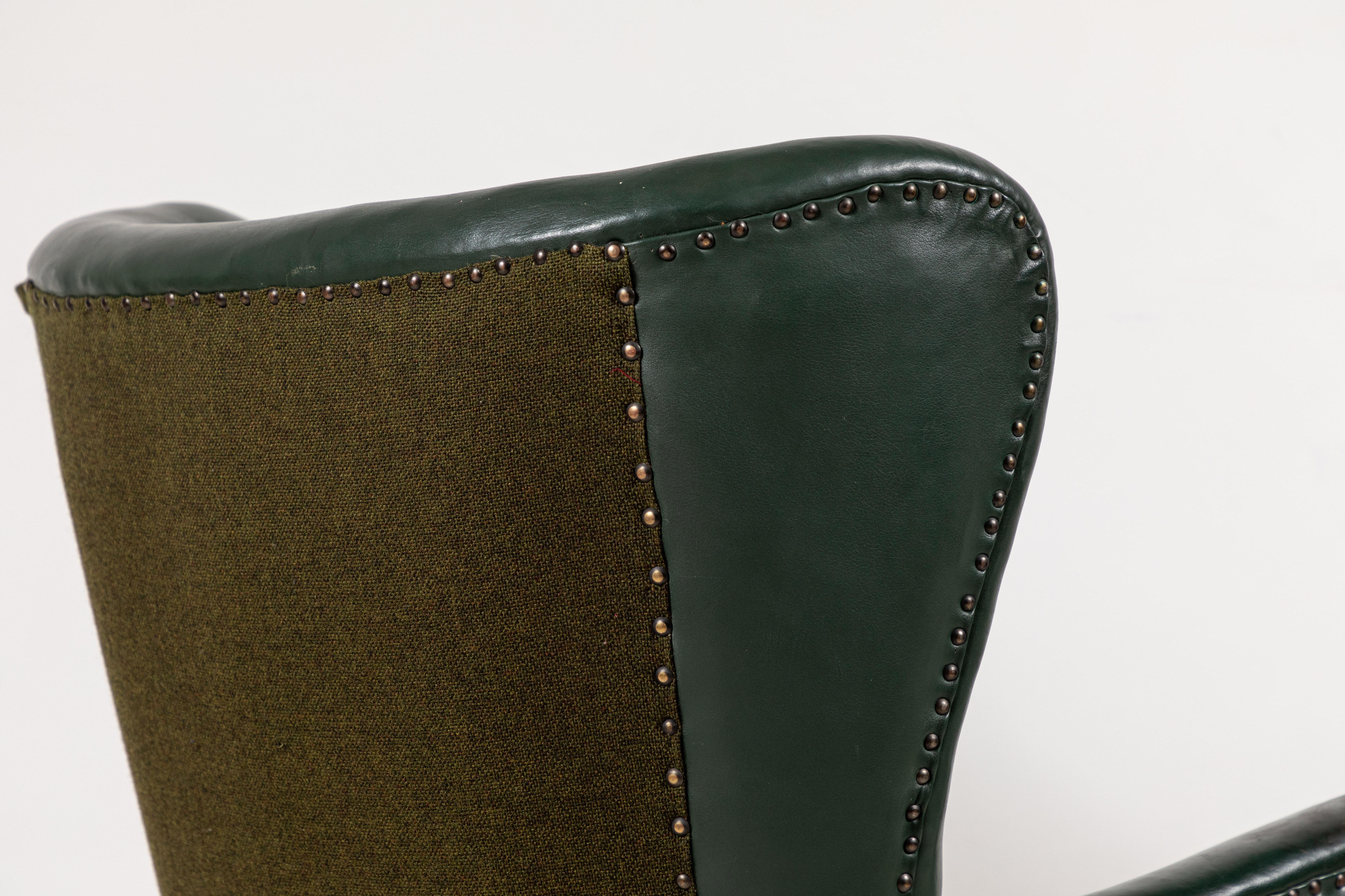 French Green Leather Wingback Chair 4