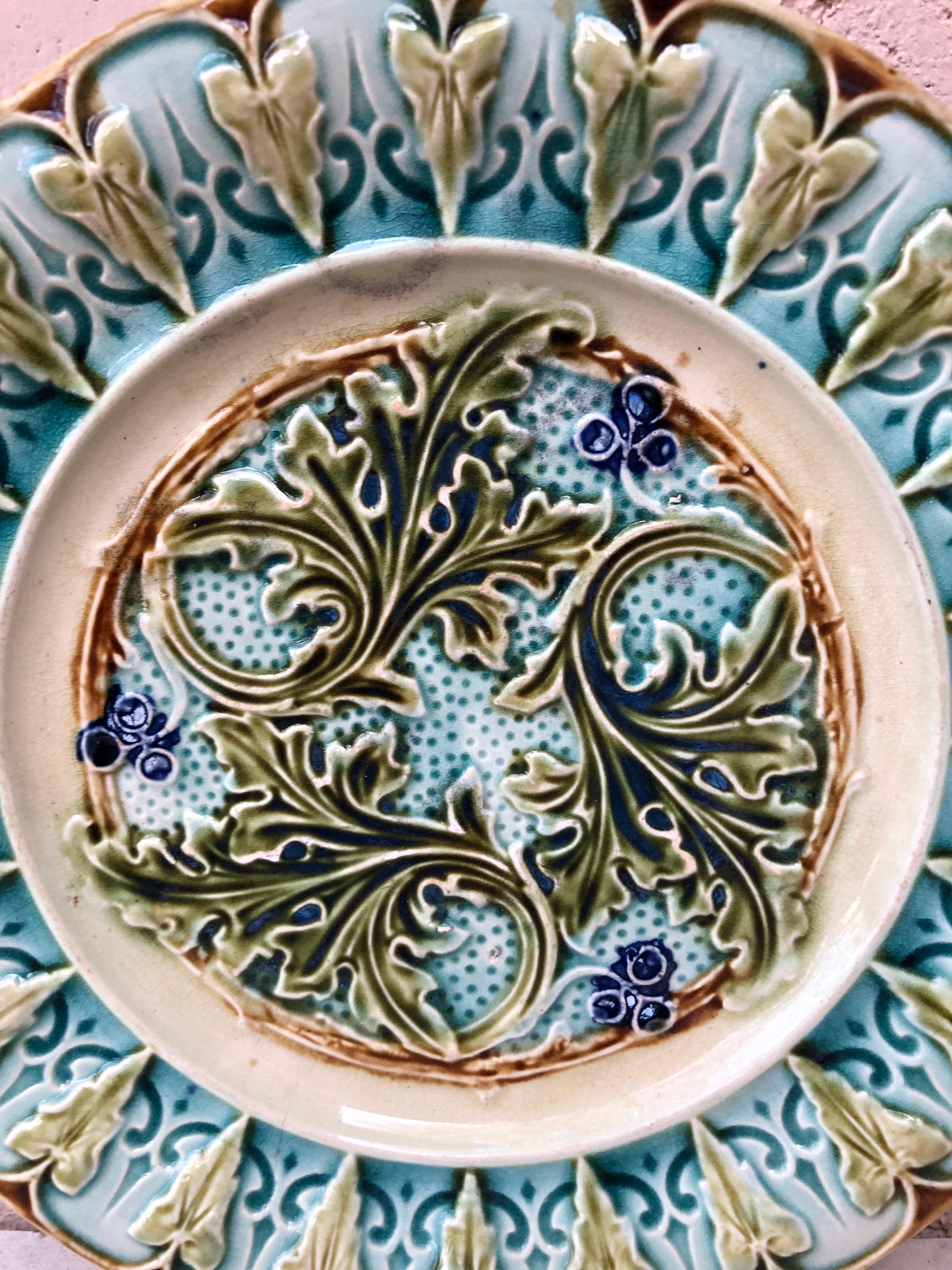 French Majolica acanthus leaves plates, circa 1880.




