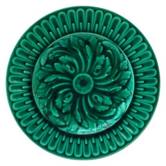 French Green Majolica Acanthus Plate, circa 1880