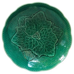French Green Majolica Bowl with Leaves Gien, Circa 1940