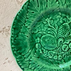 French Green Majolica Fruits Plate, circa 1880