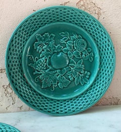 French Green Majolica Fruits Plate, circa 1890