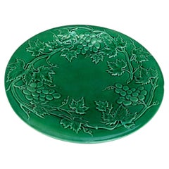French Green Majolica Grapes Plate , circa 1880