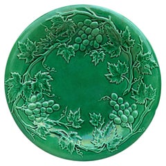 French Green Majolica Grapes Plate , circa 1880