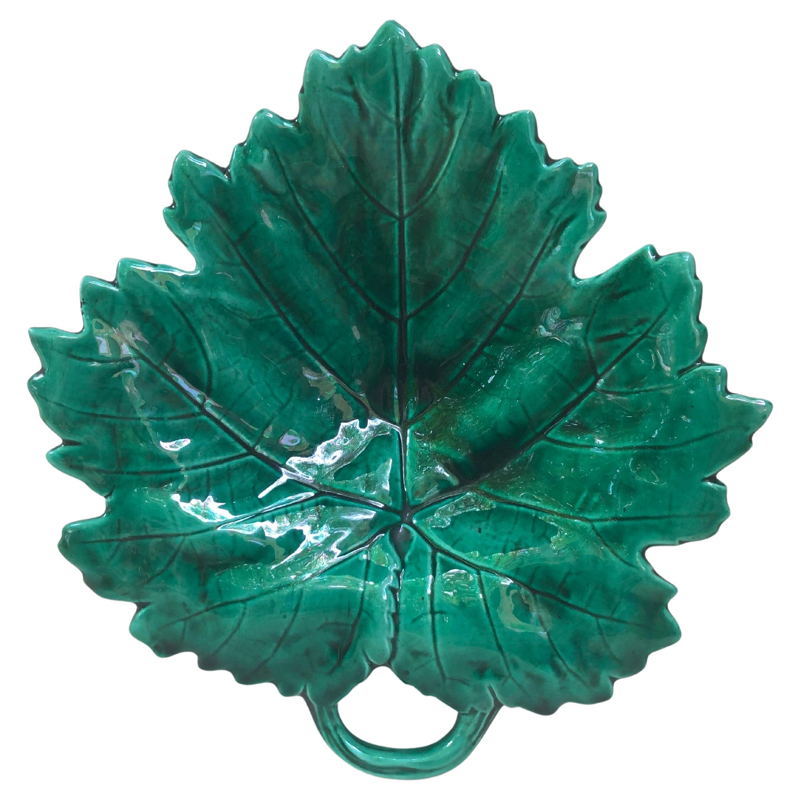 French Green Majolica Leaf Sarreguemines Circa 1890