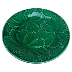 French Green Majolica Leaves Plate Clairefontaine , Circa 1890