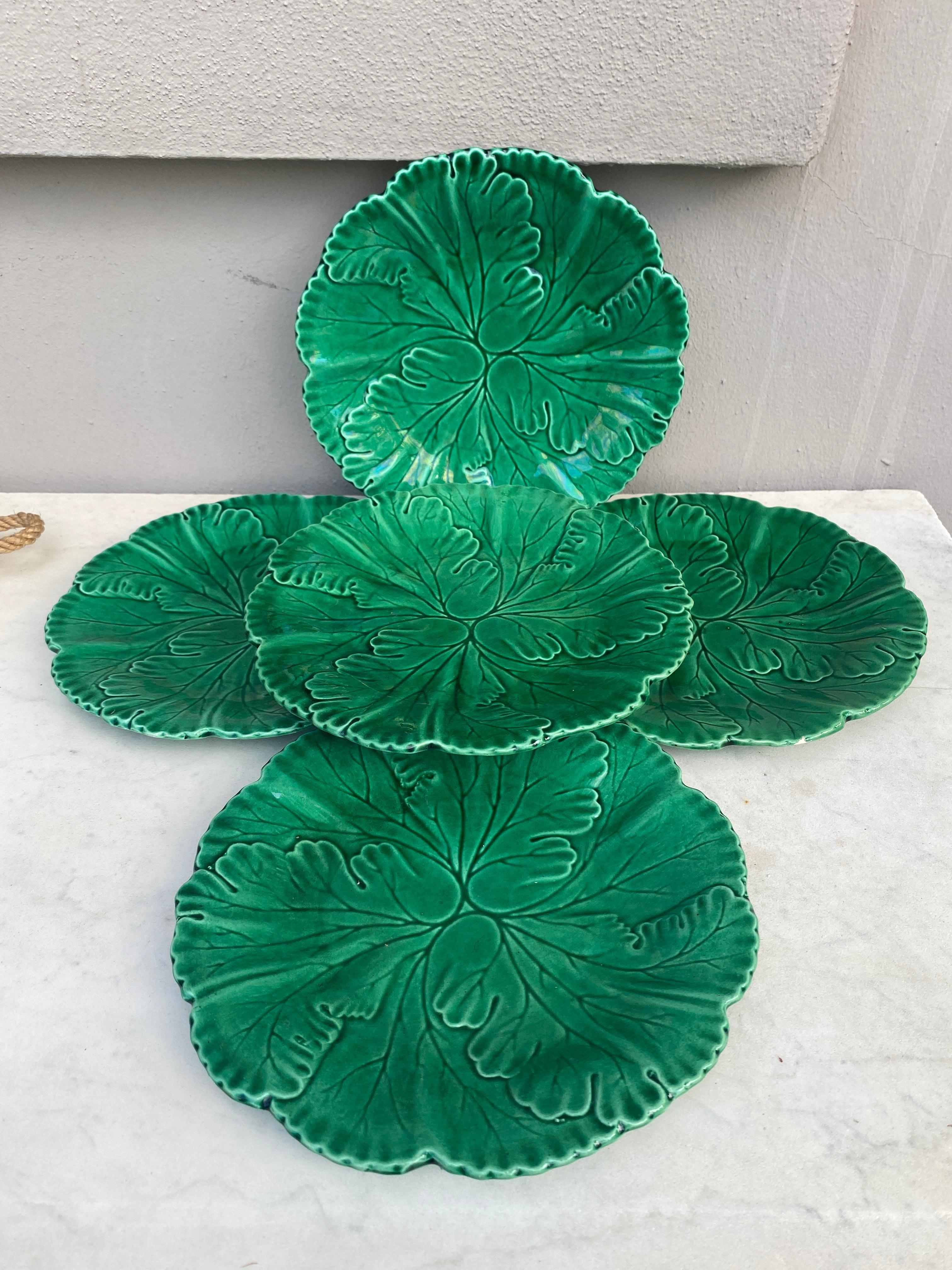 French Green Majolica Leaves Plate Clairefontaine, circa 1890.
8 plates available.