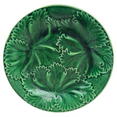 French Green Majolica Leaves Plate Clairefontaine , Circa 1890