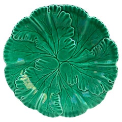 French Green Majolica Leaves Plate Clairefontaine, circa 1890