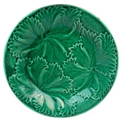 French Green Majolica Leaves Plate Clairefontaine , Circa 1890