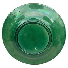 French Green Majolica Leaves Plate Montereau, circa 1890