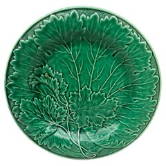 French Green Majolica Leaves Plate Montereau, circa 1890