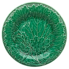 French Green Majolica Leaves Plate Montereau, circa 1890
