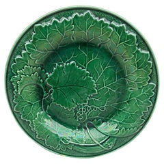 French Green Majolica Leaves Plate Montereau, circa 1890
