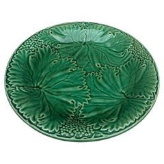 French Green Majolica Leaves Plate Salins, circa 1890