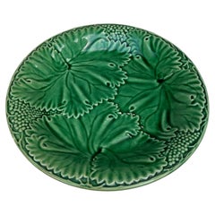 French Green Majolica Leaves Plate Salins, circa 1890