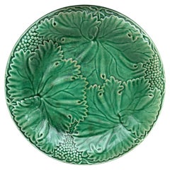 French Green Majolica Leaves Plate Salins, circa 1890
