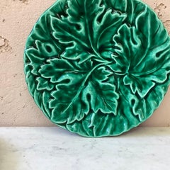 French Green Majolica Leaves Plate Sarreguemines Digoin, circa 1930
