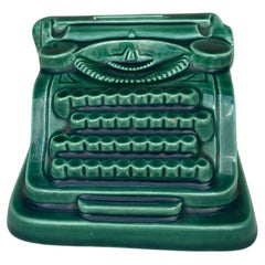 Retro French Green Majolica Money Bank Typewriter Circa 1950