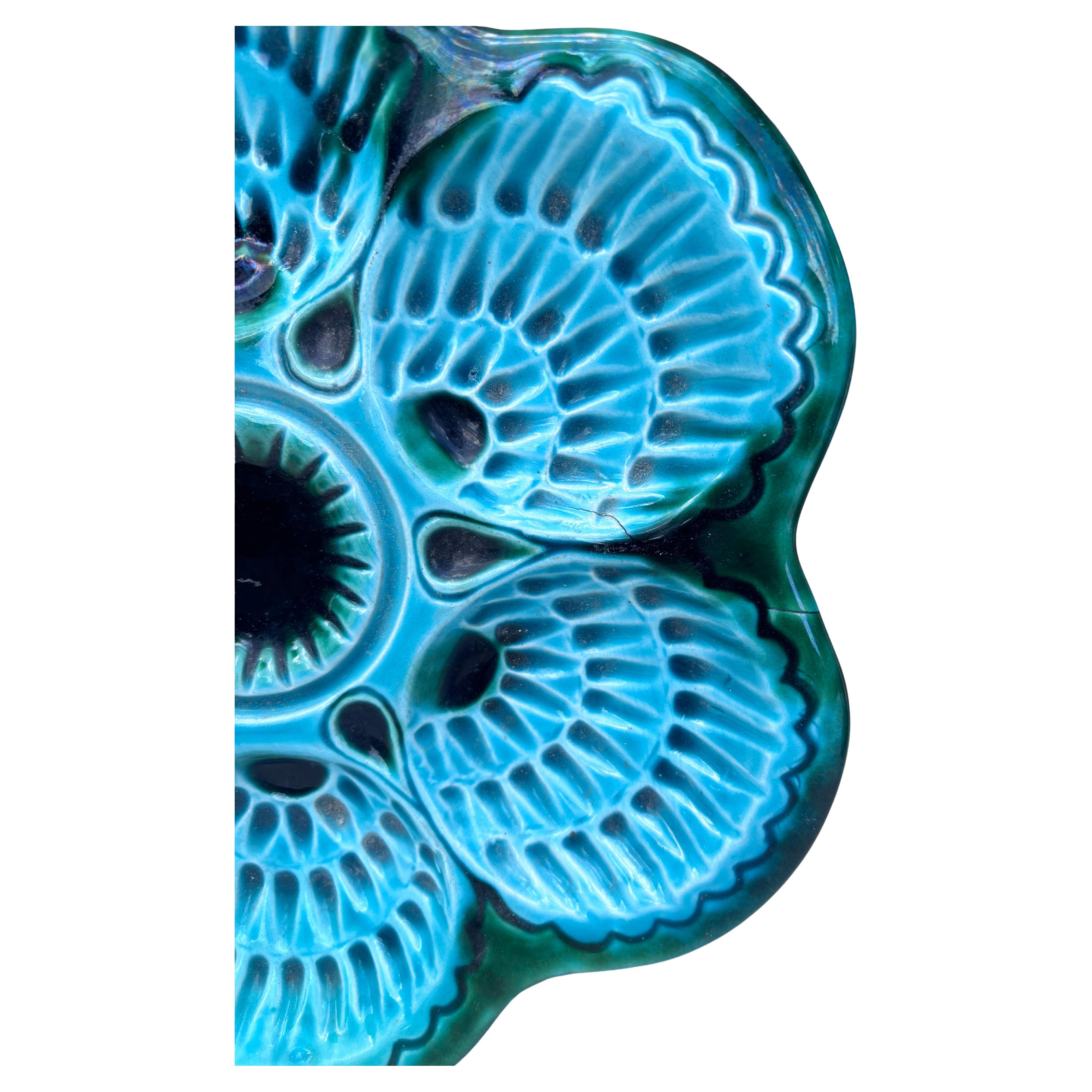 Mid-Century Modern French Green Majolica Oyster Marcel Guillot, circa 1950 For Sale