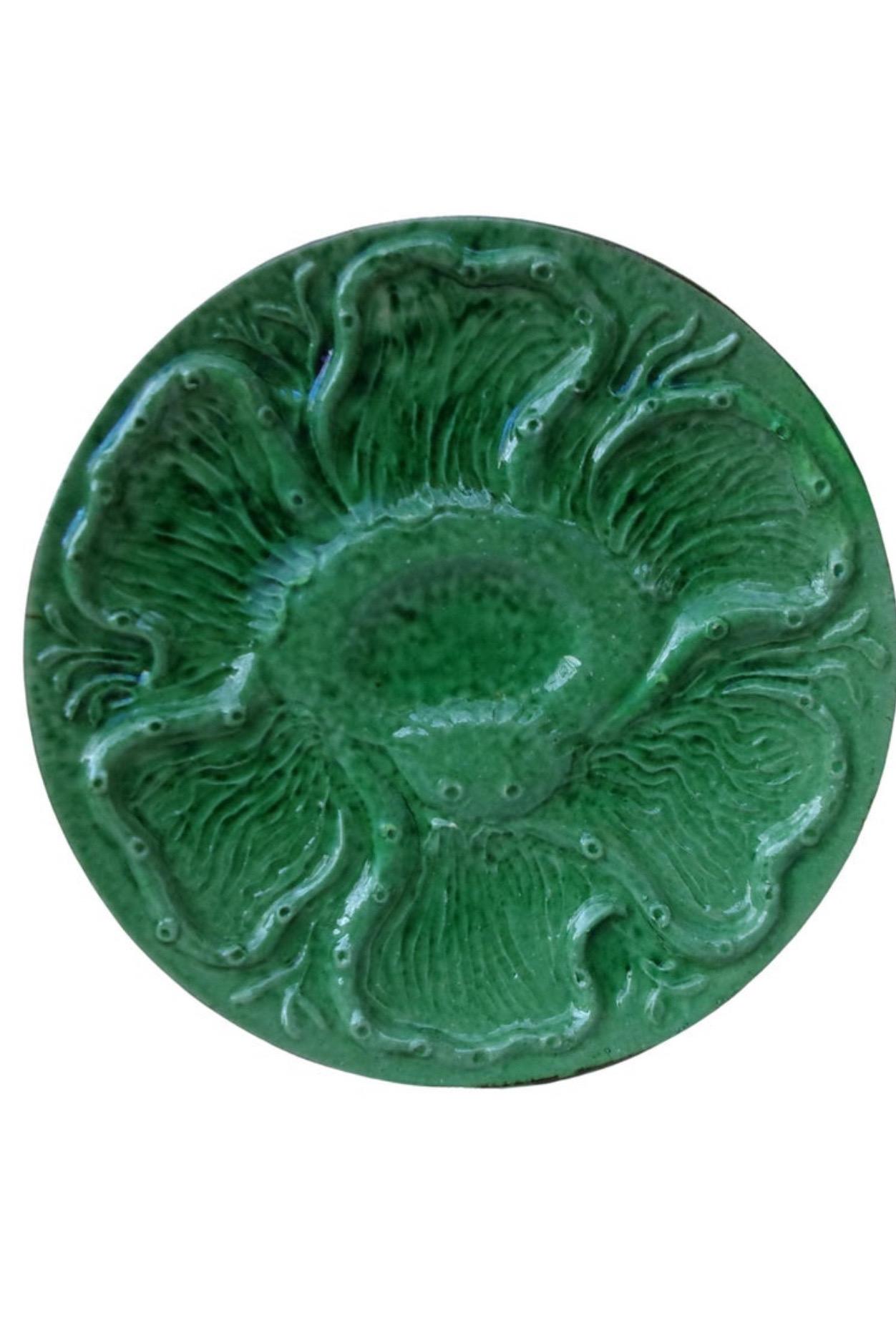 Ceramic French Green Majolica Oyster Marcel Guillot, circa 1950 For Sale