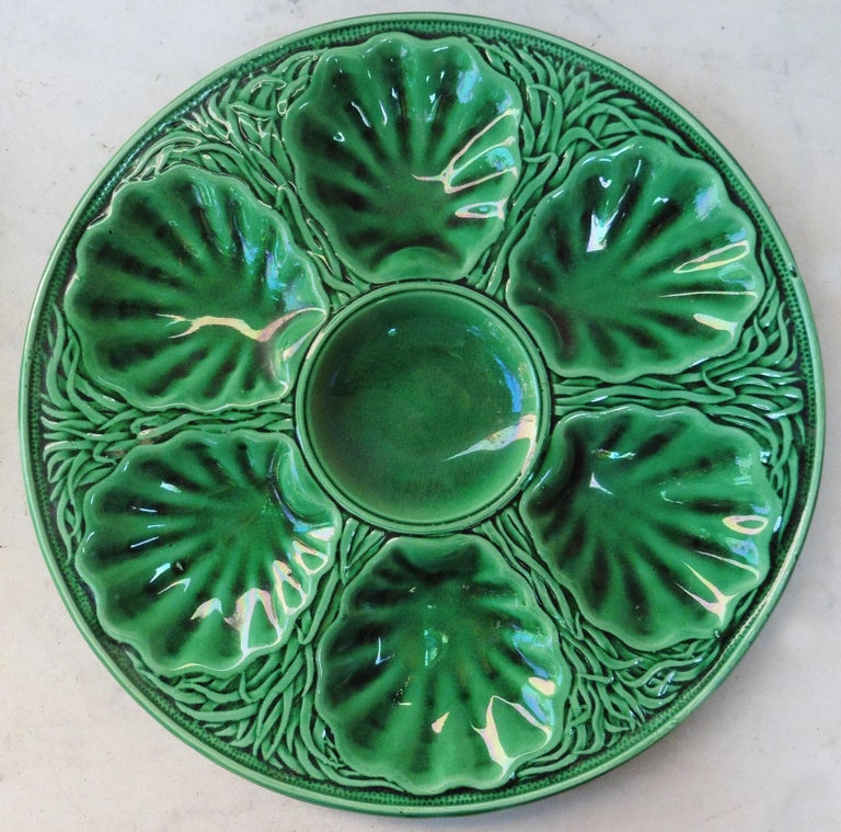 French Green Majolica Oyster Marcel Guillot, circa 1950 For Sale 3
