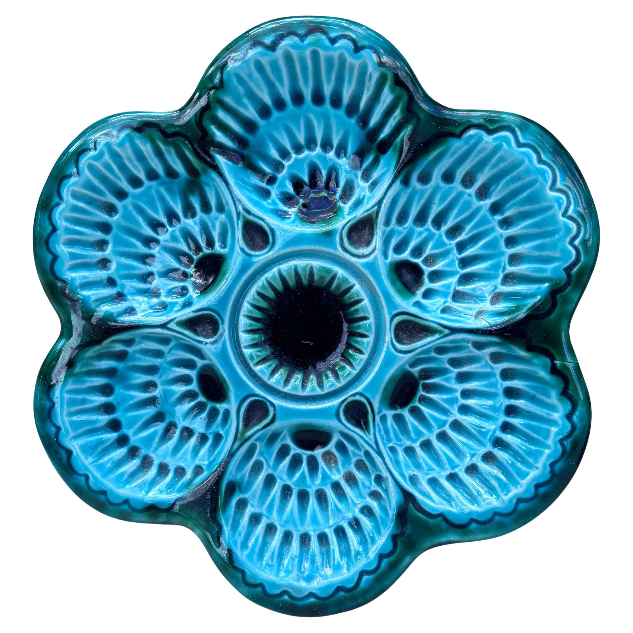 French Green Majolica Oyster Marcel Guillot, circa 1950 For Sale