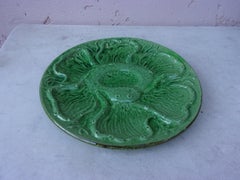 French Green Majolica Oyster Octopus Plate Aetgina Vallauris, circa 1950