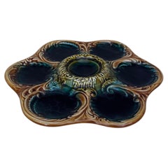 French Green Majolica Oyster Plate, circa 1900